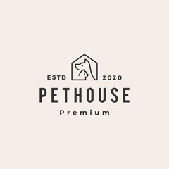 pet house dog cat hipster vintage logo vector icon illustration