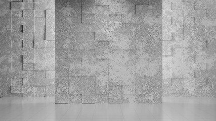 Empty gray concrete room with abstrack wall