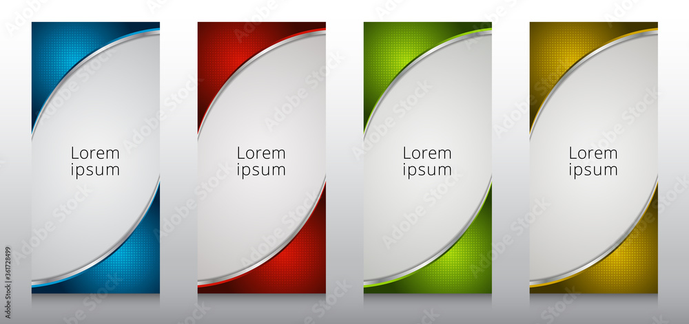 Poster set of roll up banner stand template design 3d dimension curve with radial halftone frame isolated o