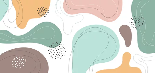 Banner-Webdesign-Vorlage abstrakte minimale organische Formen Zusammensetzung pastellfarbener Hintergrund im trendigen zeitgenössischen Collage-Stil. © phochi