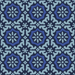 Japanese Arabesque Flower Vector Seamless Pattern