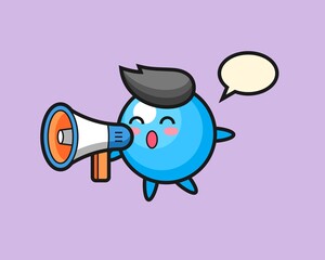 Gum ball cartoon holding a megaphone