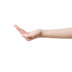 hand of teenage girl with palm up on a white background, isolate