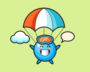 Gum ball cartoon is skydiving with happy gesture