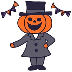 Illustration of a gentleman with a pumpkin for Halloween