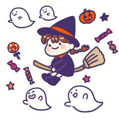 Halloween witch and ghost illustration