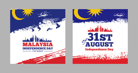 Happy Malaysia Independence Day Banner in Grunge Style. Vector