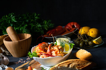 Lobster - crab salad with pasta