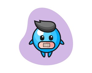 Gum ball cartoon with tape on mouth