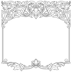 Vintage Ornament Element in baroque style with filigree and floral engrave the best situated for create frame, border, banner. It's hand drawn foliage swirl like victorian or damask design arabesque.