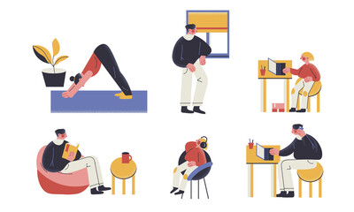 People staying at home, working from home and enjoying hobby during pandemic