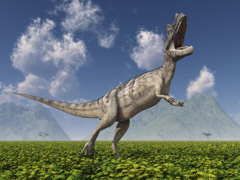 Dinosaurier Ceratosaurus in einer Landschaft