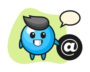 Gum ball cartoon standing beside the at symbol