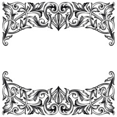 Vintage Ornament Element in baroque style with filigree and floral engrave the best situated for create frame, border, banner. It's hand drawn foliage swirl like victorian or damask design arabesque.
