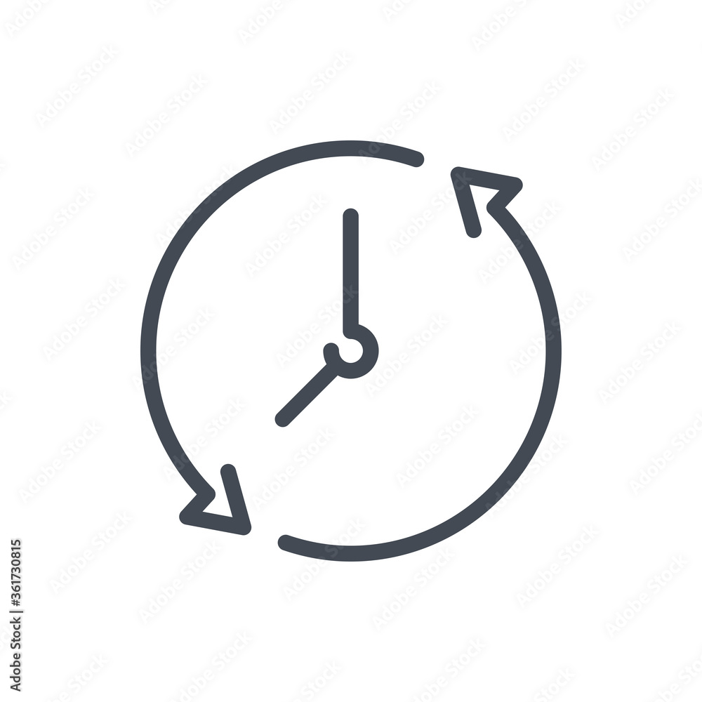 Poster refresh time line icon. update clock and watch vector outline sign.