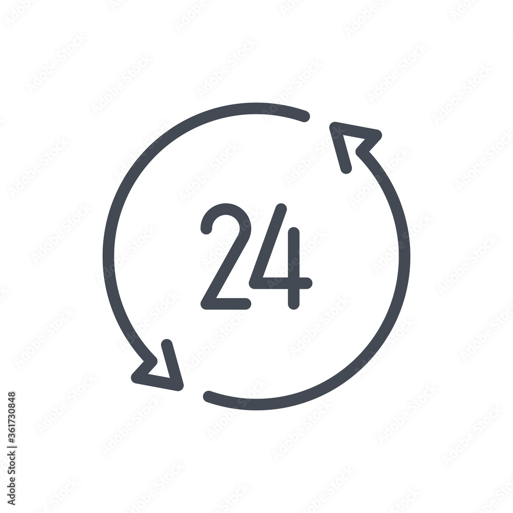 Poster refresh time with 24 line icon. update clock and watch vector outline sign.