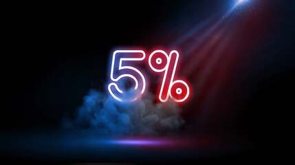 5% Offer | Design for sale campaign, Neon Light Text on Studio Background