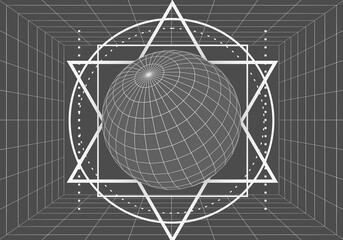 Mystery, witchcraft, occult and alchemy geometry. Mystical vintage gothic thin lines style background. 3D rendering - obrazy, fototapety, plakaty