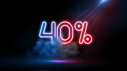 40% Offer | Design for sale campaign, Neon Light Text on Studio Background