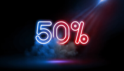 50% Offer | Design for sale campaign, Neon Light Text on Studio Background