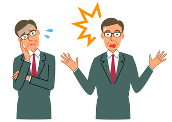 驚く男性と不調の男性
