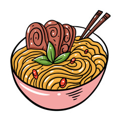 Japanese Meat Noodles. Cartoon style vector illustration. Isolated on white background.
