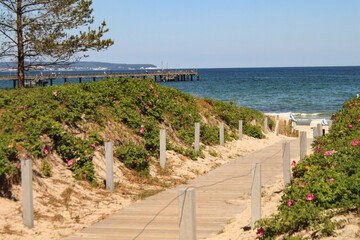 Obraz premium Ostseebad Binz auf Rügen; Strandweg, Düne und Ostsee