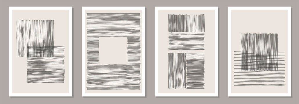Fototapeta Trendy set of abstract creative minimalist artistic hand drawn composition