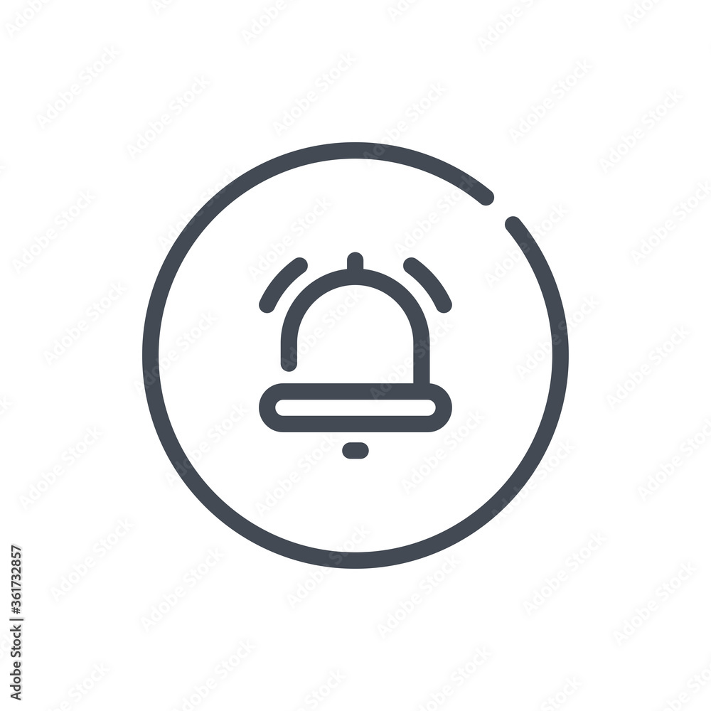 Poster bell in circle line icon. notification vector outline sign.