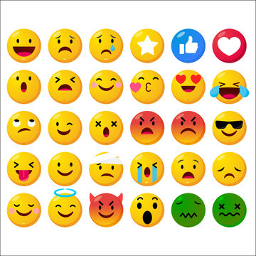 Facebook emoticon buttons. Collection of Emoji Reactions for Social Network. Vector illustration. EPS 10. Vinnitsa, Ukraine - July 2, 2020