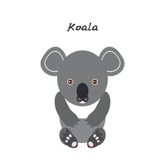 cute Kawaii Australian koala, isolated on white background. Can be used for cards for preschool children games, learning words. Vector