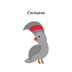 cute Kawaii Australian cockatoo, isolated on white background. Can be used for cards for preschool children games, learning words. Vector