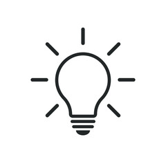 Light bulb icon. Incandescent lamp symbol. Idea and innovation sign. Creative energy or inspiration logo. Black silhouette. Isolated on white background. Vector illustration image.