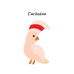 cute Kawaii Australian cockatoo, isolated on white background. Can be used for cards for preschool children games, learning words. Vector