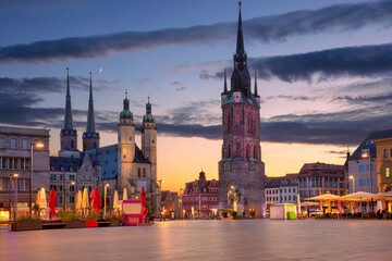 Halle, Germany. Cityscape image of historical downtown of Halle (Saale) with the Red Tower and the...