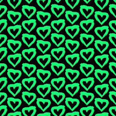 Seamless pattern black green heart brush strokes lines design, abstract simple scandinavian style background grunge texture. trend of the season. Can be used for Gift wrap fabrics, wallpapers. Vector