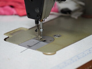 Closeup sewing machine accessories equipment