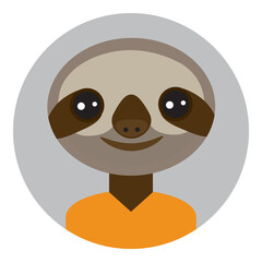 Kawaii funny sloth, portrait, face on Gray round background. Card banner design Nursery decor trend of the season, scandinavian style. Vector