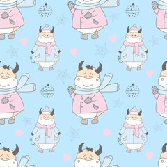 bull pattern. 2021 year. year of the ox or calf. bull character. vector illustration