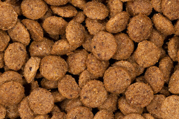 Crunchy Feline Cat Food in Color with Texture Pattern Close-Up Macro Background Wallpaper with lots of Details