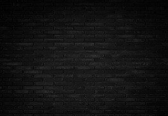 Fototapeta na wymiar Abstract dark brick wall texture background pattern, Empty brick wall surface texture. Brickwork painted black color interior old blank concrete grid uneven, Home office design backdrop decoration.