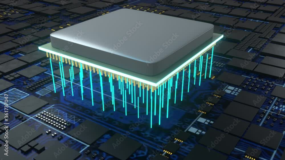 Poster the technological backdrop. central computer processors, computer generated. 3d rendering of cpu con