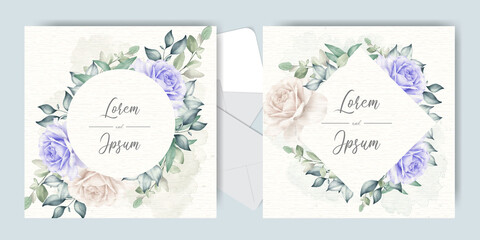Elegant Foliage Wedding Invitation Card Template with Watercolor Creamy Splash