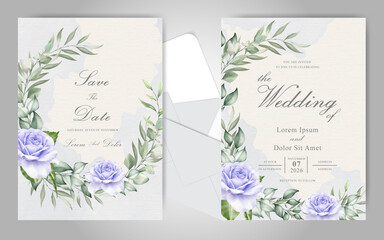 Elegant Foliage Wedding Invitation Card Template with Watercolor Creamy Splash