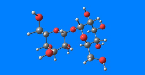 Trehalose molecular structure isolated on blue