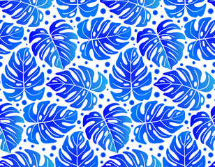 monstera leaf pattern blue and white © flworsmile