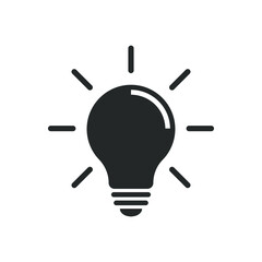 Light bulb icon. Incandescent lamp symbol. Idea and innovation sign. Creative energy or inspiration logo. Black silhouette. Isolated on white background. Vector illustration image.