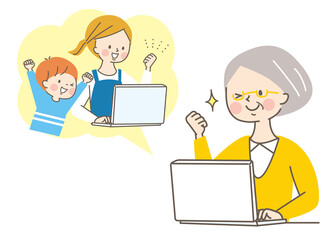 オンライン　パソコン　シニア　親子　子供　ママ