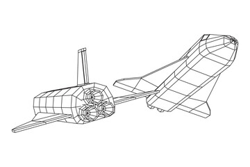 Space ship shuttle. Wireframe low poly mesh vector illustration.
