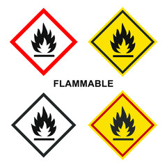 Flammable packaging icon. Flame fire logo symbol. Warning danger sign. Vector illustration image. Isolated on white background.
